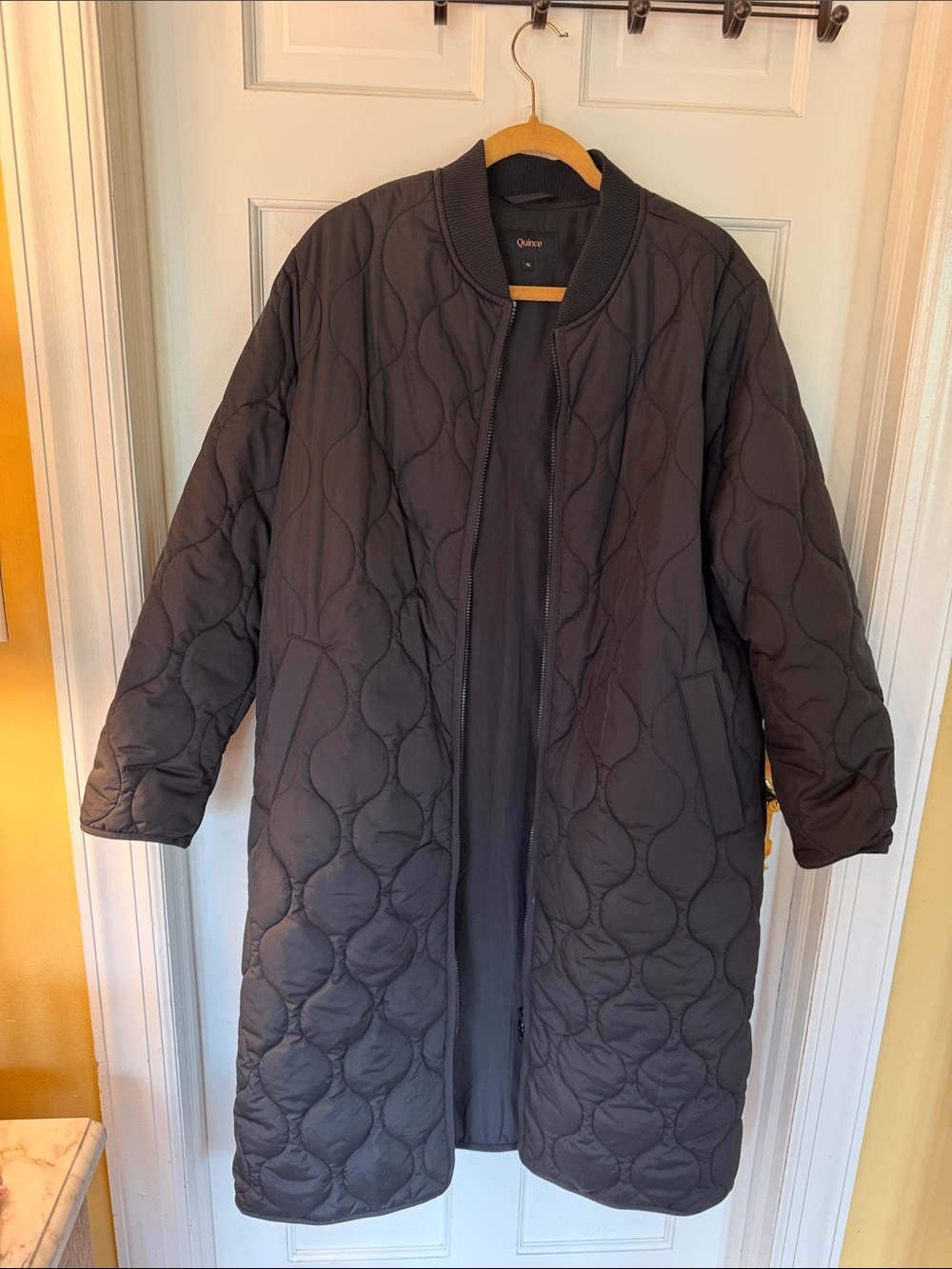Quince Quilted Long Puffer Coat in Black